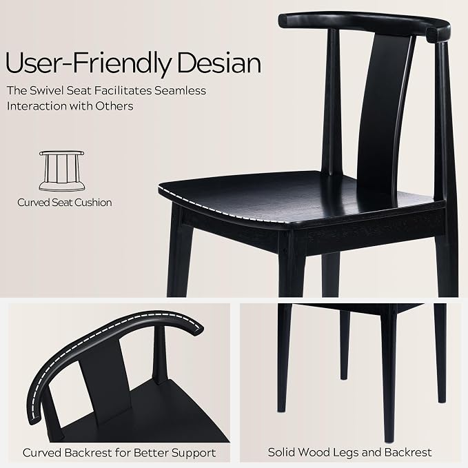 EYYTHUNG Wood Dining Chairs Set of 4, Farmhouse Kitchen Chairs with Curved Back, Modern Mid Century Wishbone Dining Chairs for Dining Room, Kitchen, Black