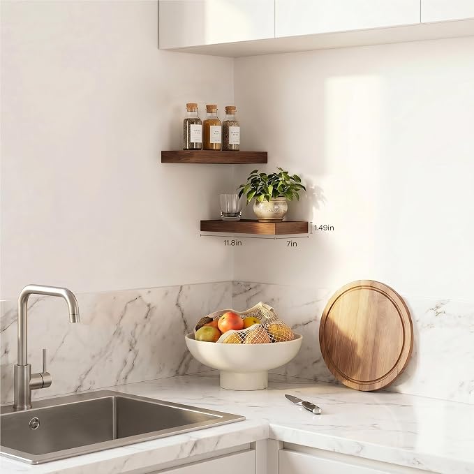 Walnut Floating Shelves for Wall Set of 2,11.8 Inch Wooden Wall Shelves for Bedroom,Bathroom,Kitchen