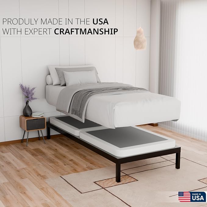 Box Spring Bed Base Twin Size, 2-Inch Wood Mattress Foundation - Amish Made in USA – Quiet Noise Free, Under Mattress-Support BoxSpring, Fully Assembled, White