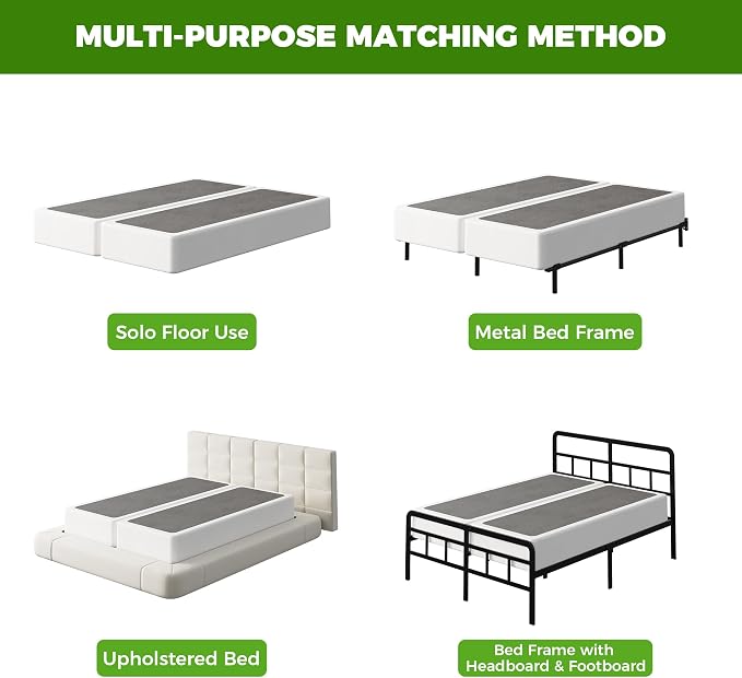 EMODA Split King Box Spring 10 Inch Heavy Duty Bed Base Metal Mattress Foundation with Fabric Cover in 2 Piece, Noise Free, Easy Assembly
