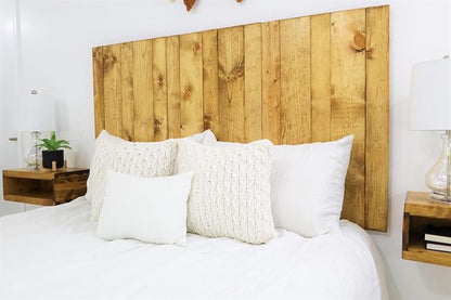 Barn Walls Solid Wood Full Size Headboard, Golden Brown Stain with Smooth Natural Wood Grain Variation, Handcrafted Head Board Wall-Mounted Panels, Rustic Modern Bedroom, Built to Last