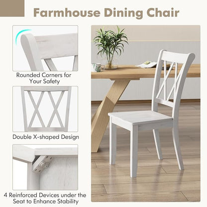 SIMOE Set of 2 Wooden Dining Chairs, Mid Century Farmhouse Kitchen Chairs, Solid Rubberwood Armless Side Chairs with High Back, Ergonomic Seats for Dining Room Living Room, White