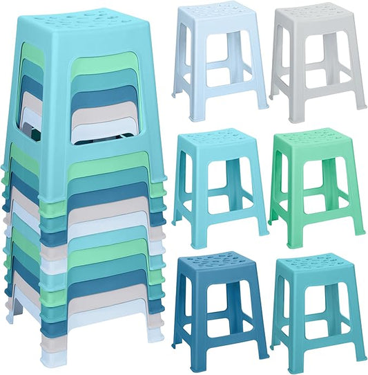 TURSTIN 12 Pack Plastic Stools 16.9 Inch Nesting Stools 6 Color Portable Backless Bar Stool Flexible Seating Chairs for Classroom Office Home