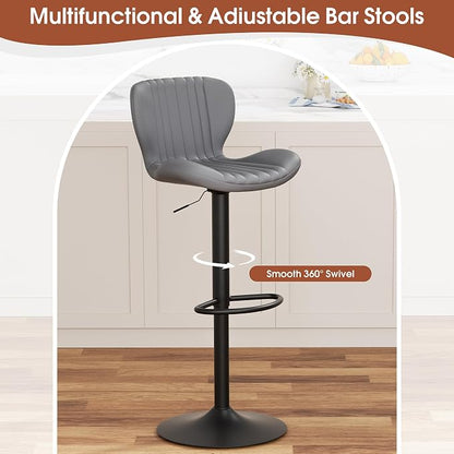 JAMFLY Bar Stools Set of 4, Leather Adjustable Barstools Counter Height with High Backrest, Island Chairs Set of 4 for Kitchen, Grey