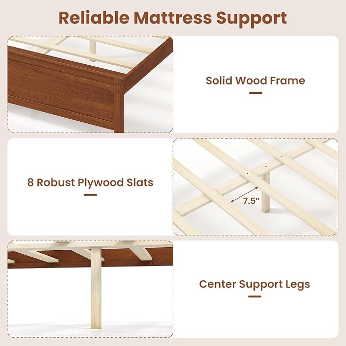 Giantex Full Size Wooden Bed Frame with Headboard, Wood Slat Support | Farmhouse Platform Bed with Heavy Duty Mattress Foundation, Under-Bed Storage, No Box Spring Needed, Easy Assembly (Walnut)