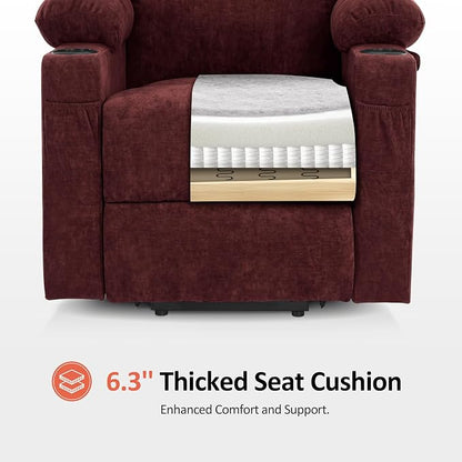 MCombo Power Lift Recliner Chair for Elderly, Lift Chair with Heat and Massage, USB&Type C Ports, Extended Footrest, Cup Holders, Fabric 7040 (Medium, Sangria)