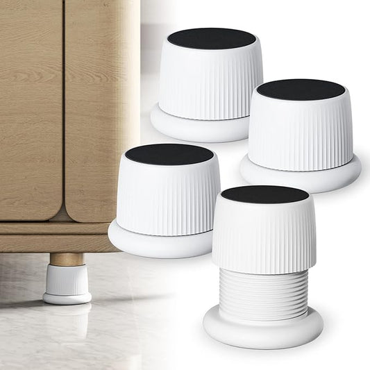 Adjustable Furniture Bed Risers, 1.6-2.6 inch Bed Risers Black, Durable Plastic and Anti Slip Couch Risers 2 inch ABS Adjustable headboard Stopper (White 4 Pcs)
