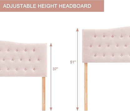 Tufted Headboard California King Size, Sturdy Solid Wood Head Board, Pink | Upholstered California King Headboard with Solid Wood Legs, Adjustable Height 37-51 in, Fabric Button Diamond HeadBoards