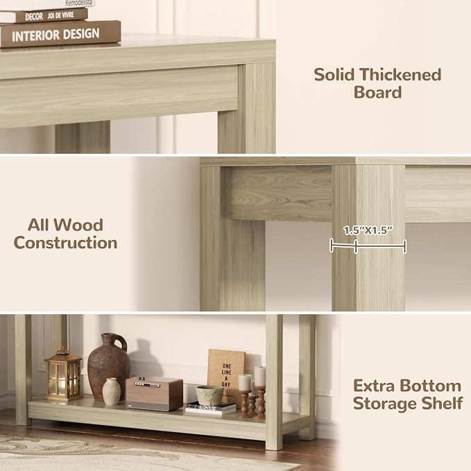 Besiost 47" Farmhouse Wood Entryway Table Narrow Console Table with Storage Behind Couch Sofa Table with Shelves Entry Way Table with Open Storage,Classical Washed Oak
