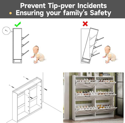 Maupvit Large Shoe Storage Cabinet with 6 Flip Drawers, Freestanding Shoe Organizer with Metal Handles for Entryway, Narrow Shoe Rack Cabinet, White