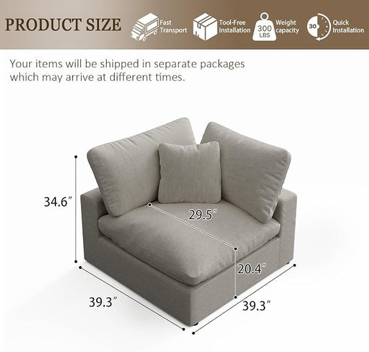 Cloud Sectional Corner Sofa,Left/Right Modular Sofa,Down Filled Convertible Couch,Covers Washable & Replaceable,Light Beige