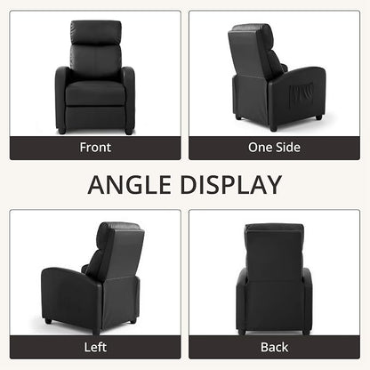 Leather Recliner Chair for Living Room, Modern Adjustable Home Theater Seating Single Sofa with Adjustable Backrest & Padded Armrests, Manual Push Back Armchair for Small Spaces,Black