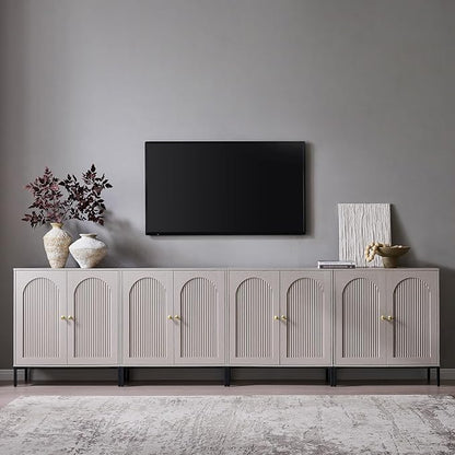 IFGET Modern Buffet Cabinet with Storage, 123.5" W Fluted Arched Sideboard Cabinet w/Adjustable Shelves, Wooden Modular Coffee Bar for Dining Room, Kitchen, Living Room, Entryway, Light Grey