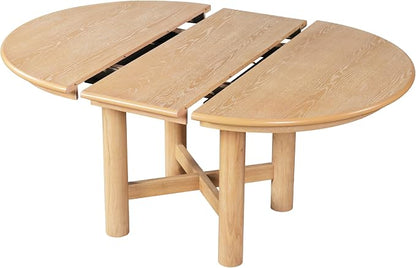 LUMISOL Extendable Round Dining Table for 4-6 People, 47”-63” Oval Kitchen Table with 16” Removable Leaf and Solid Wood Legs for Kitchen, Dining Room, Natural