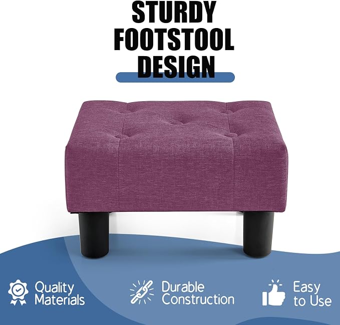 BRIAN & DANY Small Foot Stool, Linen Foot Stools with Legs, Stable Small Footstool for Living Room, Purple