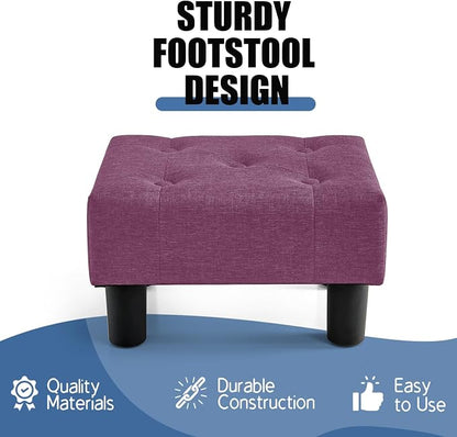 BRIAN & DANY Small Foot Stool, Linen Foot Stools with Legs, Stable Small Footstool for Living Room, Purple