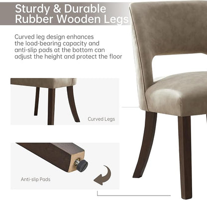 VKNOW Modern Dining Chairs Set of 6 with Rubberwood Legs, Taupe | Faux Leather, Curved Back, For family, Kitchen Dining RoomRestaurant Reception Room, No wobble, 80% pre-installed
