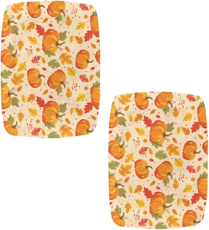 Pumpkin Maple Leaf Bar Stool Covers Thanksgiving Stool Covers Rectangular Stretch Washable Vanity Chair Cover Rectangle 2 Pack with Elastic Band