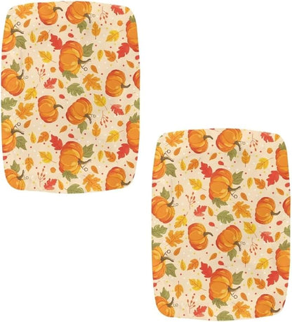 Pumpkin Maple Leaf Bar Stool Covers Thanksgiving Stool Covers Rectangular Stretch Washable Vanity Chair Cover Rectangle 2 Pack with Elastic Band