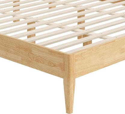 KISLOT Wood Bed Frame with USB & Type-C Charging, Boucle Platform Bed with Upholstered Headboard Mattress Foundation No Box Spring Needed Easy Assembly