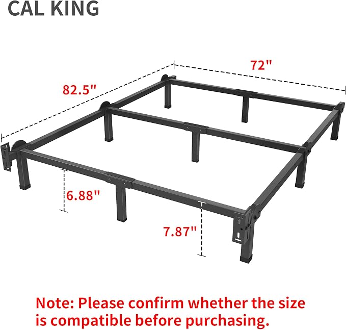 Superay Metal Bed Frame, 9-Leg Bed Base, 8 inches Support for Box Spring and Mattress Set, California King, Easy Assembly, Black