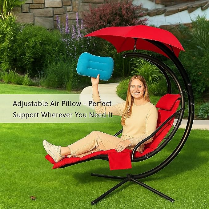 Replacement Cover for Outdoor Hanging Lounge Chair Cushion (Cover Only), Waterproof, with Umbrella Fabric and Inflatable Headrest, Patio Curved Chaise Hammock Swing Lounger Cushion Cover （Claret）
