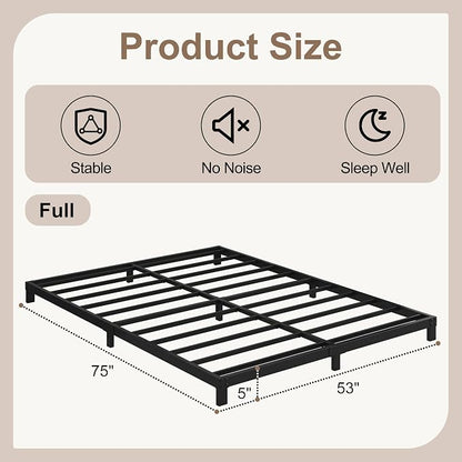 Cieemine 5 Inch Low Bed Frame Full, Heavy Duty Full Size Bed Frame Low Profile, No Box Spring Needed, Easy Assembly, Noise Free, Black