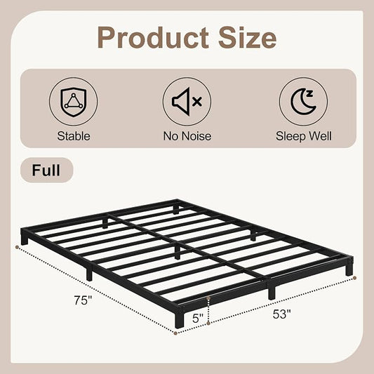 Cieemine 5 Inch Low Bed Frame Full, Heavy Duty Full Size Bed Frame Low Profile, No Box Spring Needed, Easy Assembly, Noise Free, Black
