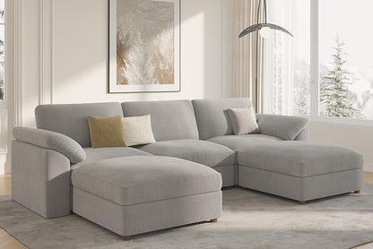 EASE MOOSE Extra Large U Shape Sectional Cloud Couch,Oversized Modular Sectional Cloud Couch,Comfty Deep Modular Sofa with Ottoman for Living RoomLight Gray