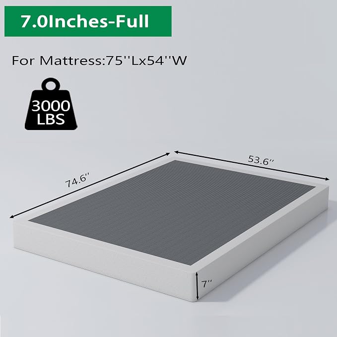 ALDRICH 7 Inch Heavy Duty Metal Box Spring Mattress Foundation 3000lbs Max Weight Capacity/Non-Slip/No Noise/Easy Assembly/Easy Clean Cover,Full