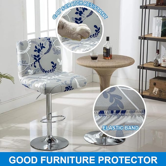 Levoberg Bar Stools Cover Set of 4 Printed Armless Swivel Barstools Slipcovers with Backs Stretch Square Counter Height Bar Stools Covers Mid Low Back Chair Cover for Kitchen Dining Room Bar #13