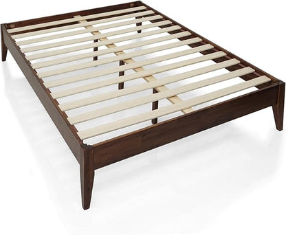 Acacia Mervyn Queen Bed Frame Solid Wood Platform Bed, 800 lbs Capacity Signature Mid Century Wood Bed Compatible with All Mattress Types, 30 Mins Assembly, Bed Frame Queen Size, Chocolate