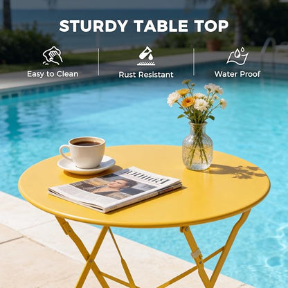 Grand patio 3-Piece Folding Bistro Set, 2 Chairs and 1 Table, Weather-Resistant Outdoor/Indoor Conversation Set for Patio, Yard, Garden-Yellow
