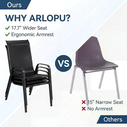 Arlopu 5 Piece Outdoor Patio Dining Set (Umbrella not Included), Porch Furniture with 4 Textline Chairs, 1 Square Glass Table for Garden, Backyard and Poolside, Lawn (Black)