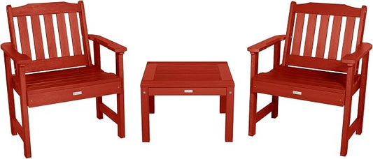 Highwood AD-KITCHGL2-RED 2 Lehigh Garden Chairs with 1 Square Side Table 3-Piece Set, Rustic Red