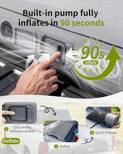 Umbrauto Premium Drop-Stitch Truck Bed Air Mattress for 6-6.5 ft Full Size Bed, Sag-Resistant Waterproof Firm Sleeping Pad for Truck Tent Camping, Dark Grey