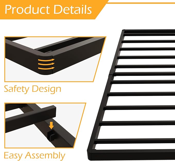 Maenizi Twin Box Spring 2 Inch Low Profile, Heavy Duty Metal Box Spring Bed Base Bunkie Board, Mattress Foundation, Easy Assembly, Noise Free, Black
