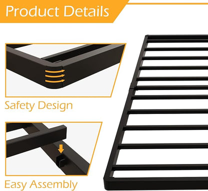 Maenizi Twin Box Spring 2 Inch Low Profile, Heavy Duty Metal Box Spring Bed Base Bunkie Board, Mattress Foundation, Easy Assembly, Noise Free, Black