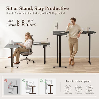 Klicelor L Shaped Standing Desk 63 x 48 Inch, Electric Height Adjustable Corner Desk for Home Office Workstation, Ergonomic Sit to Stand Computer Table with Memory Controller, Black