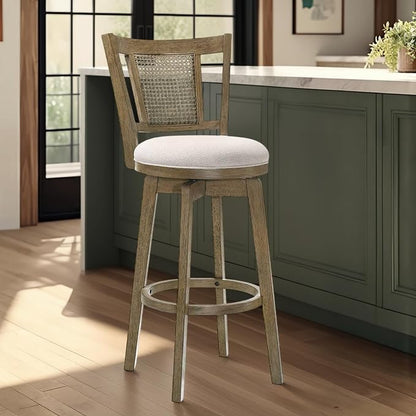 Armen Living Isla 26 in. Putty Brown Counter Height Rubberwood Swivel Barstool with Cream Fabric Seat - Set of 4