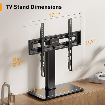 Perlegear Table Top TV Stand Mount, Universal Swivel TV Stand for 32–60,65 Inch LCD/LED/OLED TVs up to 88 lbs with Tempered Glass Base, Height Adjustable TV Base with Tilt, Max VESA 400x400mm
