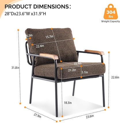 VINGLI Mid-Century Modern Accent Armchiar for Small Space, Small Comfy Upholstered Leisure Reading Chair with Wood Armrest for Bedroom, Living Room, Waiting Room, Linen Expresso