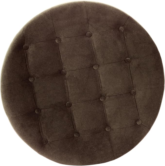 HomePop 28" Button Tufted Velvet Round Storage Ottoman - Chocolate Brown Velvet