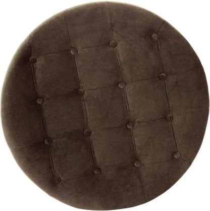 HomePop 28" Button Tufted Velvet Round Storage Ottoman - Chocolate Brown Velvet