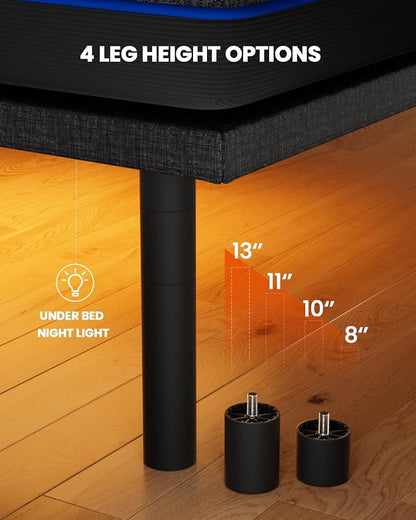 Amada Full Adjustable Bed Frame and 12 Inch Cooling Gel Memory Foam Mattress Set, Massage, Head & Foot Incline, Wireless Remote, USB Ports, LED Night Light, Medium Firm Support