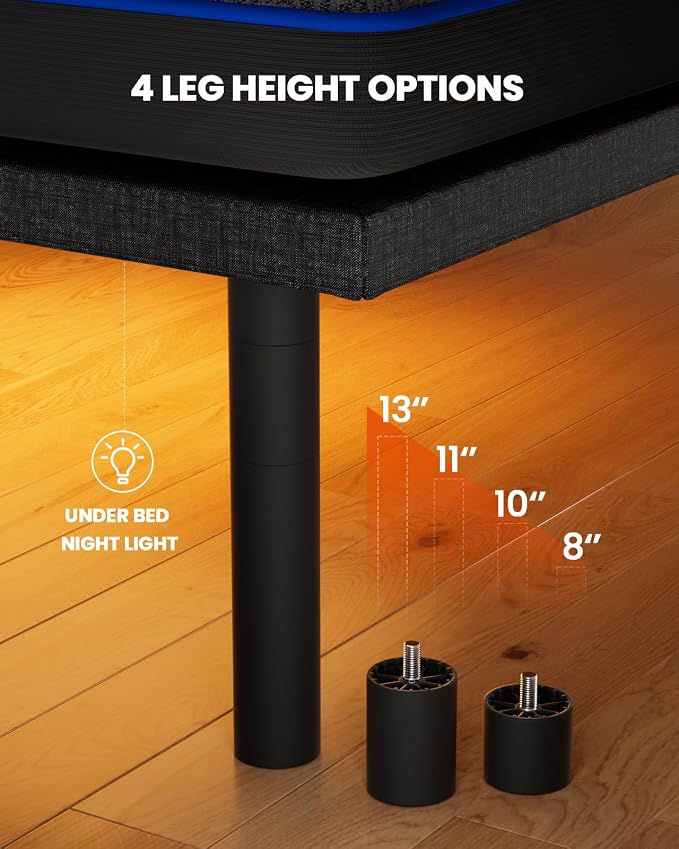 Amada Queen Adjustable Bed Frame with Massage & Wireless Remote, Zero Gravity, Head & Foot Incline, Electric Base with 4 Leg Height Options, 4 USB Ports and LED Night Light