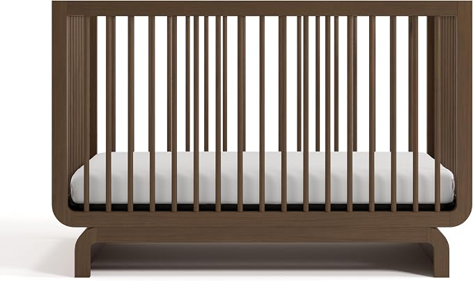 Storkcraft Santorini 5-in-1 Convertible Crib with Toddler Guardrail – GREENGUARD Gold Certified, Conversion Kit Included, 100% Solid Wood, Fits Standard Crib Mattress (Hazelnut)