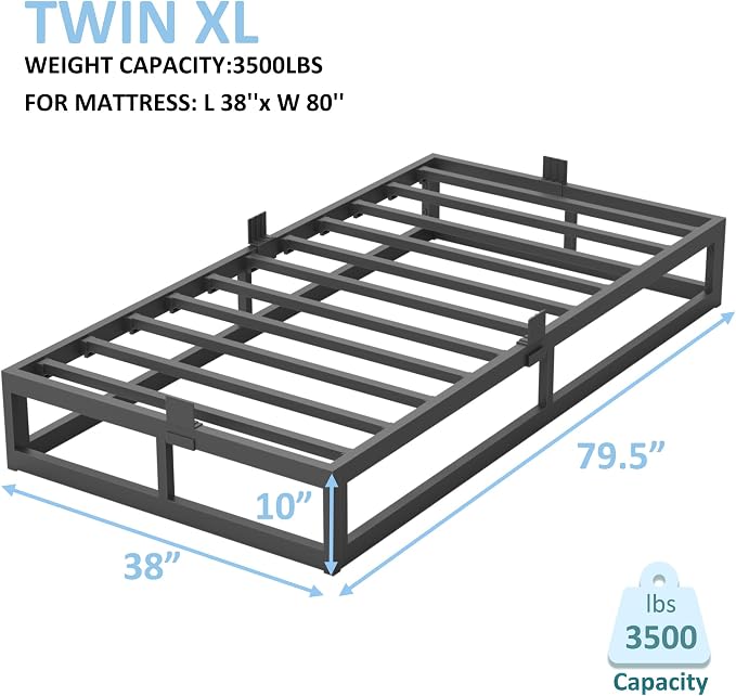 Bilily 10 Inch Twin XL Bed Frame with Steel Slat Support,Low Profile King Metal Platform Bed Frame Support Mattress Foundation,Heavy Duty,No Box Spring Needed,Easy Assembly,Noise Free