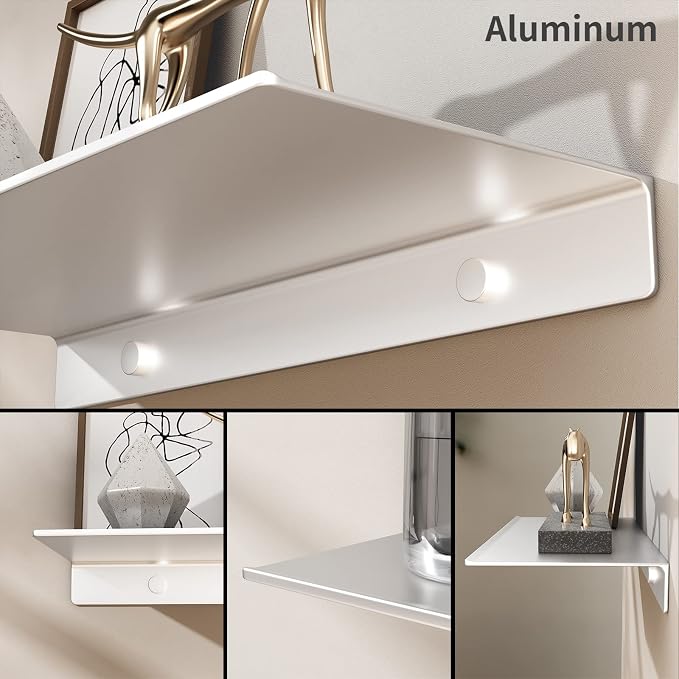 Danpoo 16 inch Metal Floating Shelves for Wall Organizer & Storage, Display Shelves for Bathroom, Living Room, Kitchen, Bedroom(Silver, 2-Pack)