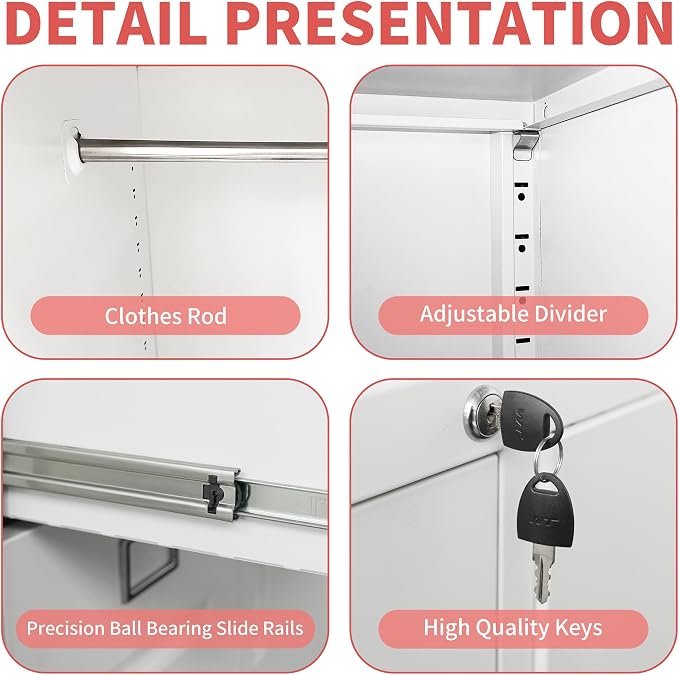 IKIMI Locking File Cabinet with 4 Drawers and 1 Door,White Metal Storage Locker Cabinets for Employees,Home Office Filing Cabinets for Legal/Letter Size Files, Assembly Required